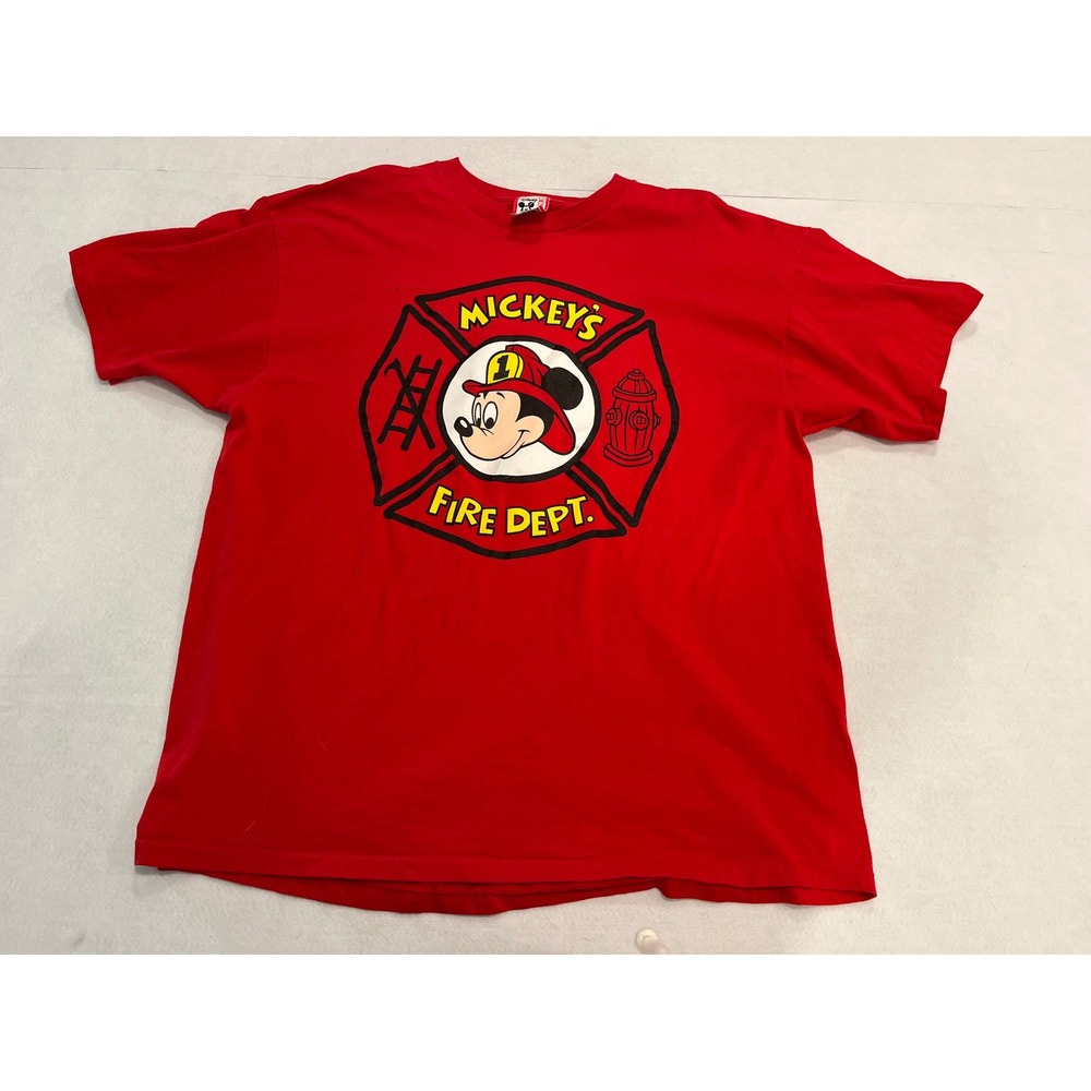 Vintage single stitch Disney Mickey Mouse Fire Dept Red T Shirt One Size